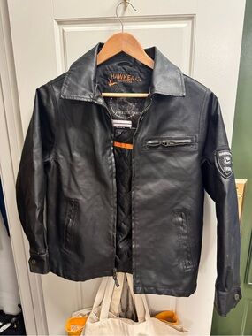 Hawke & Co Black Faux Leather Bomber Jacket